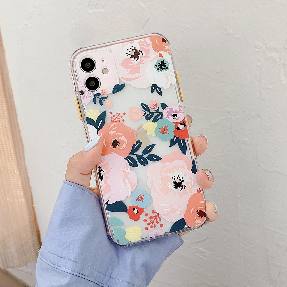 

EKONEDA Protective Phone Case For iPhone 11 12 13 Pro Max 7 8 Plus X XR XS Max Cute Floral Women Clear Silicone Cover Case