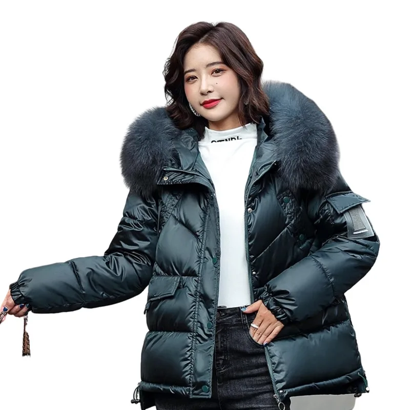 Женская модная однотонная короткая зимняя куртка парка с капюшоном теплая