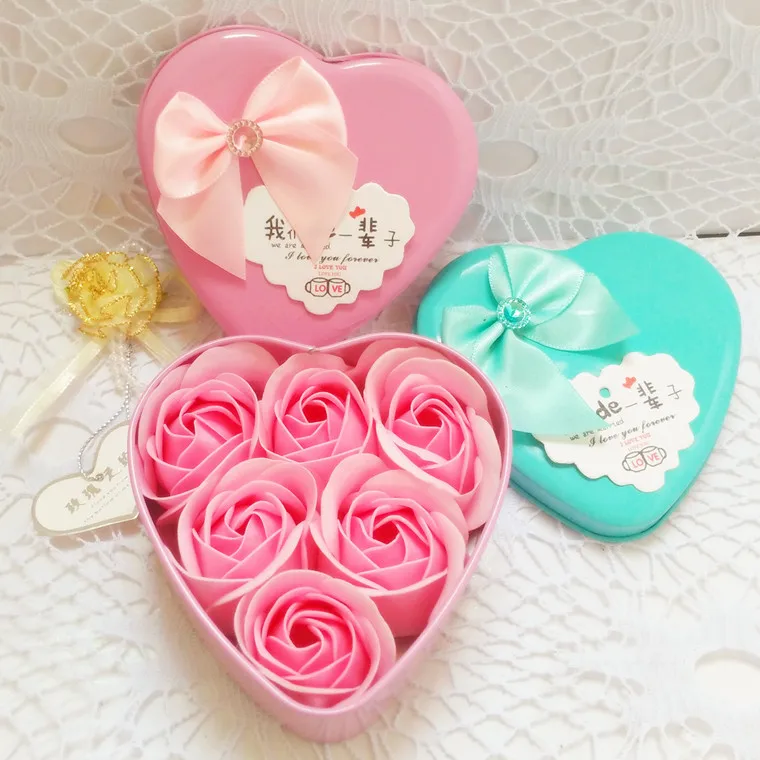 6 unids/набор jabón de bauno perfumado искусственный Rosa flor petalo con caja regalo Dia San Valentine boda del
