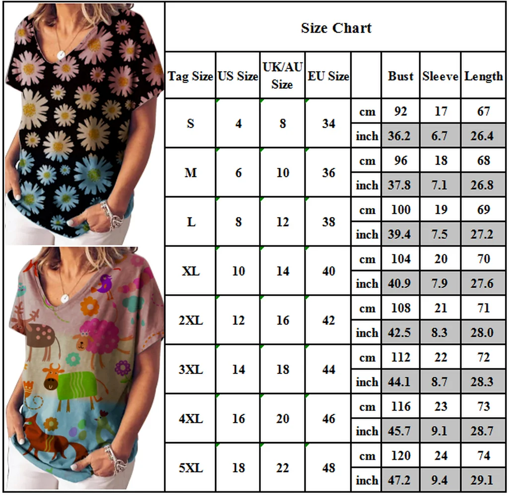 

Plus Size Womens Floral V-neck Short Sleeve T-Shirt Summer Casual Loose Blouse
