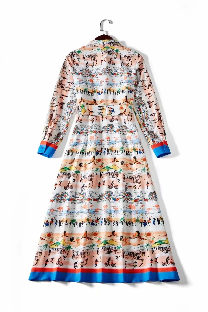 

Plus Size 2020 Spring Style Women Turn-down Collar African Prints Sleeve Straight Casual Long Shirt Dress Cotton