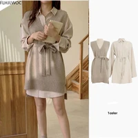 autumn new hot sales korean style clothes womens cute sweet outfits long sleeve single breasted button solid shirt dress 0918