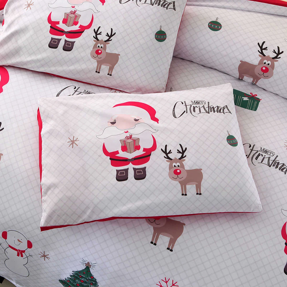 

2/3Pcs Bedding Set Christmas Santa Snowman Tree Elk Print Soft Bed Quilt Cover Pillow Case Duvet Cover Flat Sheet Pillowcases