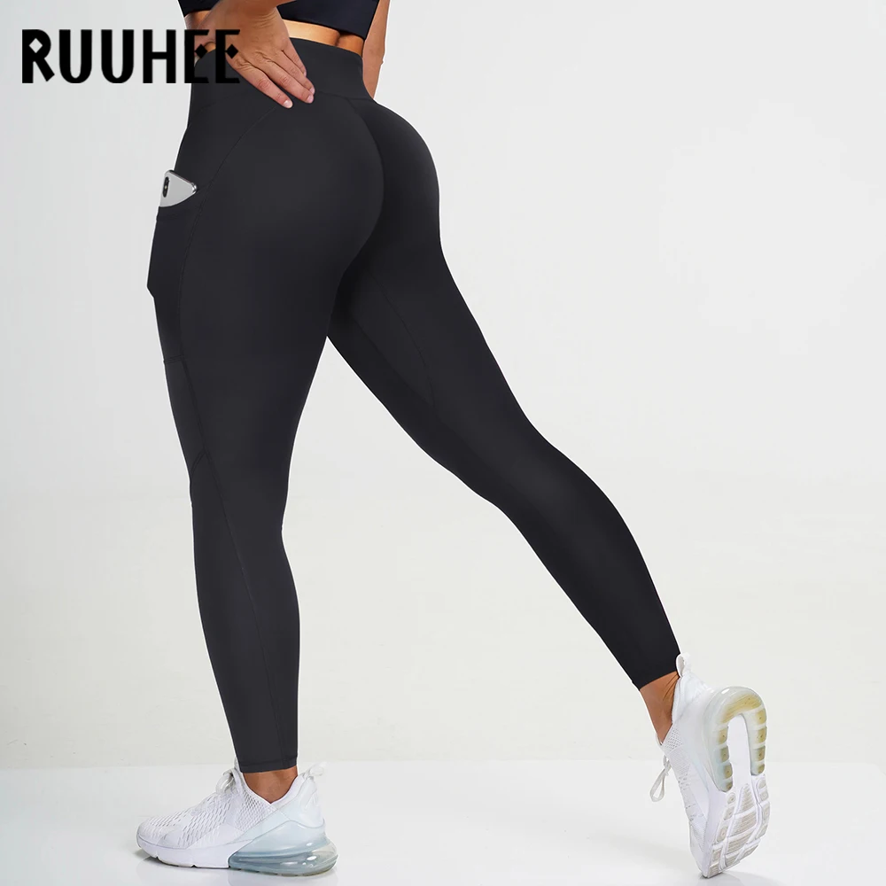 RUUHEE штаны для йоги высокая талия v-образный вырез спортивные колготки фитнеса