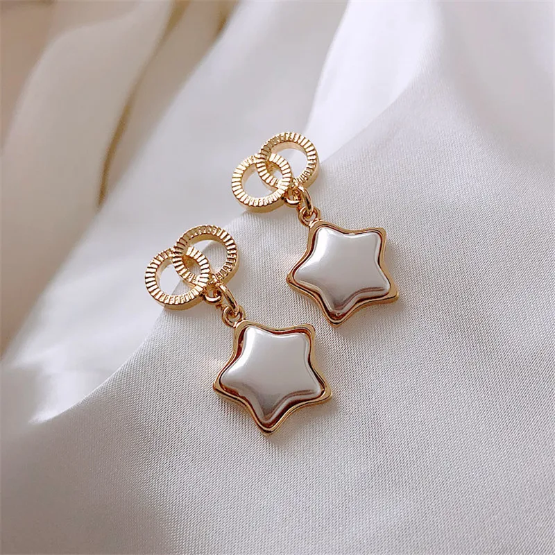 Женские серьги подвески с пятиконечной звездой элегантные жемчугом в Корейском
