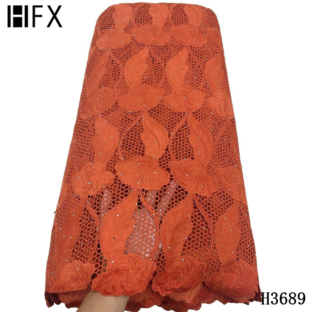 

HFX Latest African Guipure lace fabric French Cord lace fabric Water Soluble Chemical Lace Fabric For Wedding Party Dress F3689