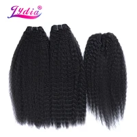 lydia synthetic hair extension kinky straight weft weaving natural black curly weave 21pcslot bundles with free closure 30inch