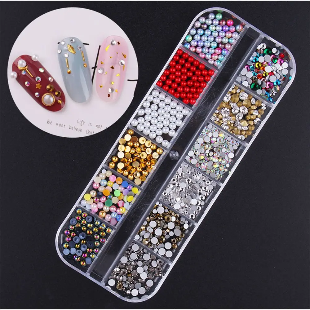 

12 Grids Mixed Style Metal Rivet Nail Art Decoration Gold Silver Nail Rivets Shiny Charm Manicure Accessories Studs