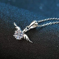 trendy s925 silver 0 5ct d color vvs1 moissanite angel wings pendant necklace for women jewelry plated white gold charm necklace