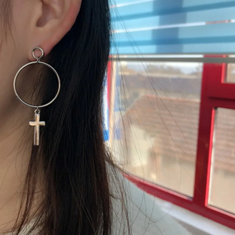 

Men's Women's Cross Drop Earrings Crystal Diamond Hollow Stainless Steel Cross Chain Gothic Punk Harajuku Style Pendant Jewelry