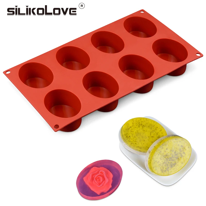 

SILIKOLOVE 8-Cavity Oval Shape Silicone Soap Mold Silicone Chocolate Mould Making DIY Tray Homemade Soap Molds