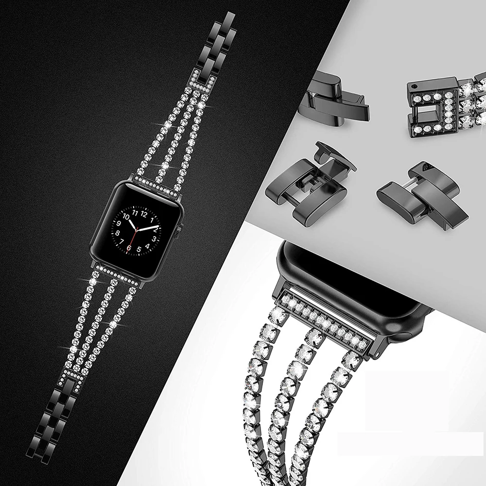 Роскошные цепи с бриллиантами, сменный ремешок для наручных часов Apple Watch Series 5 4 44 мм 42 мм запястье браслет ремешок для iwatch 1 2 3 40 мм, 38 мм