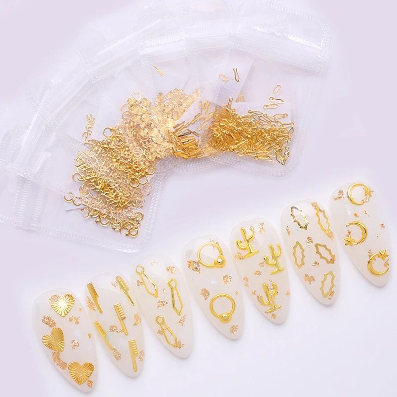 1 сумка металлические Стразы для ногтей Декор золотые украшения кольцо расческа