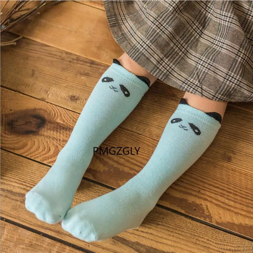 Calcetines largos hasta la rodilla con estampado de animales para ni&ntilde;os y ni&ntilde;as, calcet&iacute;n de algod&oacute;n con dise&ntilde;o de zorro y gato, bonitos dibujos animados-2