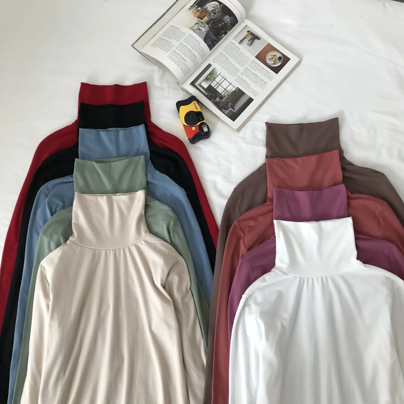 9 цветов 2021 осенняя однотонная Базовая водолазка в стиле преппи с длинным рукавом