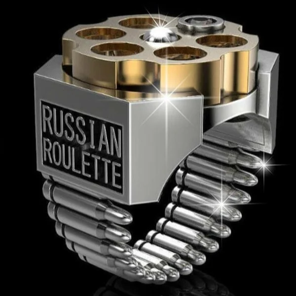 

Personality Silver Colour Revolver Bullet Roulette Rings Party Punk Cool Russian Roulette Red Crystal Rings Men Jewelry