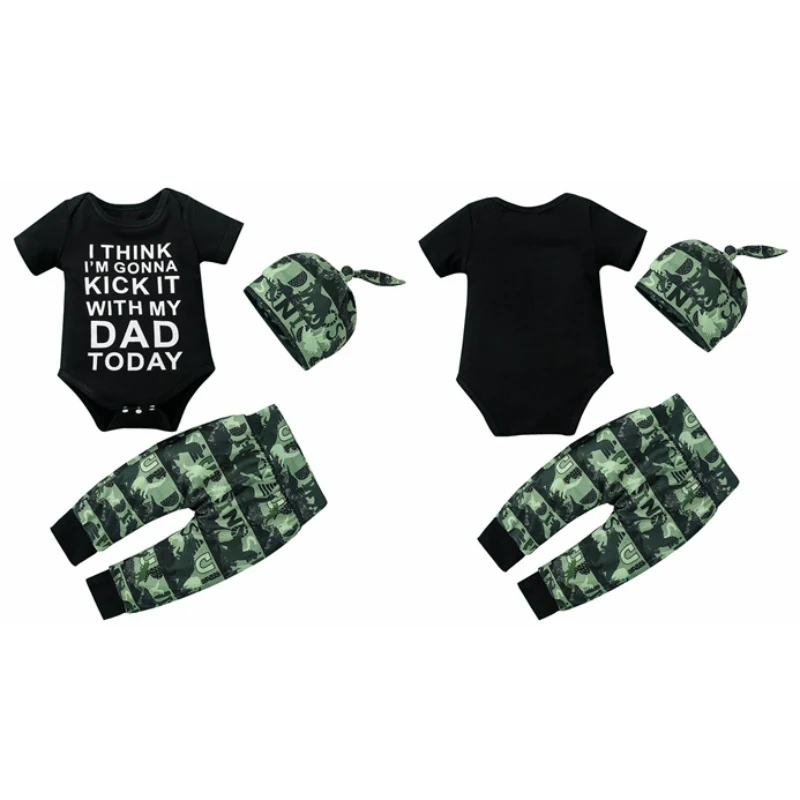 

Toddler Baby Boy Cotton Clothes Set 3Pcs Newborn Letter Print Romper Camouflage Pants Trousers Hat Outfits for 0-12M baby