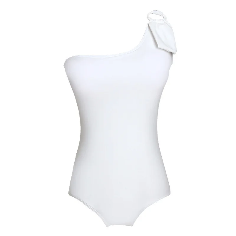 

White one-piece triangle swimsuit female, slim one shoulder, slim waist, sexy
