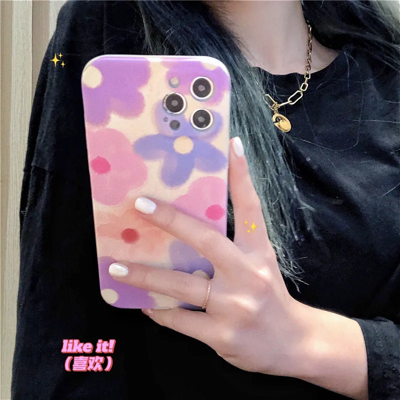 

Cute Flowers Relief Leather Phone Case For iPhone 12 mini 11Pro SE X XR XS Max 7 8 Plus Matte Anti-knock Soft Silicone Case