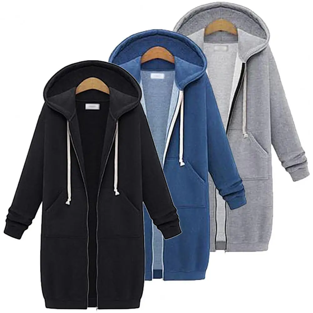 

Women's Sweatshirt Solid Color Side Pockets Long Sleeve Jacket Hoodie Zipper Closure Drawstring Hooded Sweatshirt