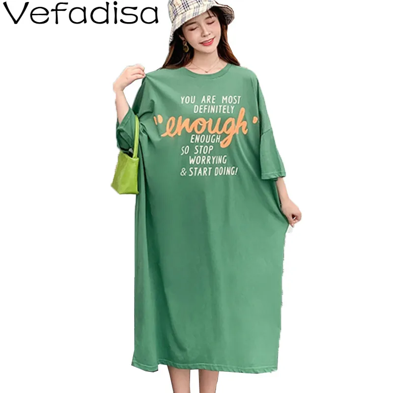 Vefadisa буквенный принт длинное платье женское большого размера 2021 короткий рукав