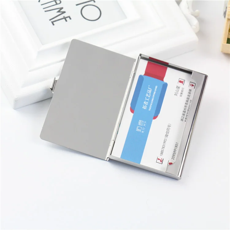 laser engraved logo creative business card case stainless steel metal lid credit card business card holder card metal wallet free global shipping