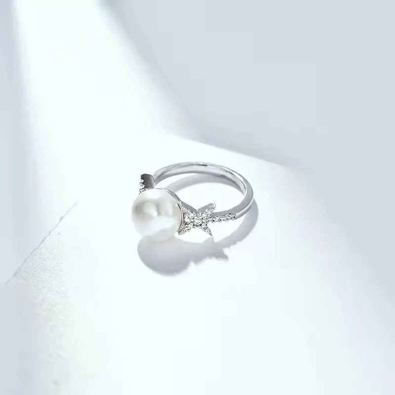 

High Quality Jewelry Ring Star Pearl Japan And South Korea Series Shiny Crystal White Gold Pearl Ring Ladies Fashion Jewelry