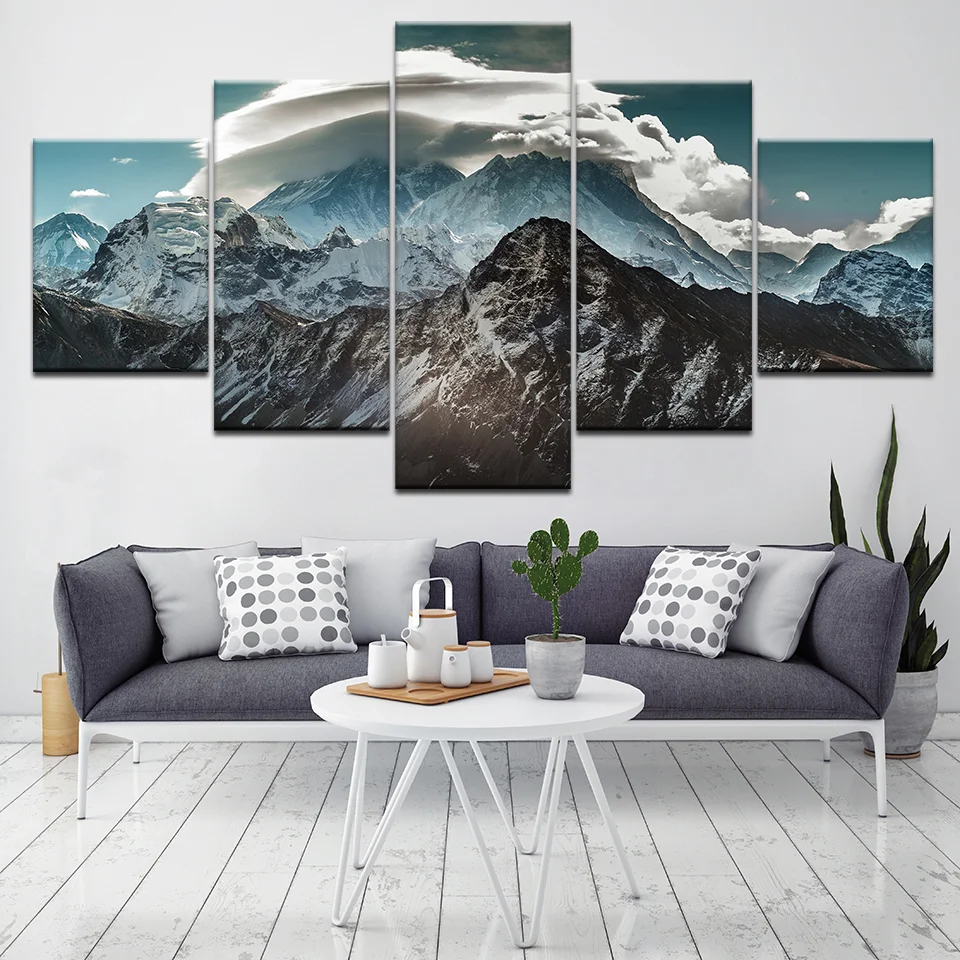 Canvas Wall Art 5 Pieces HD Printed Snow Mountains Landscape Posters Home Decorative Modern Living Room Decoration Paintings | Дом и сад
