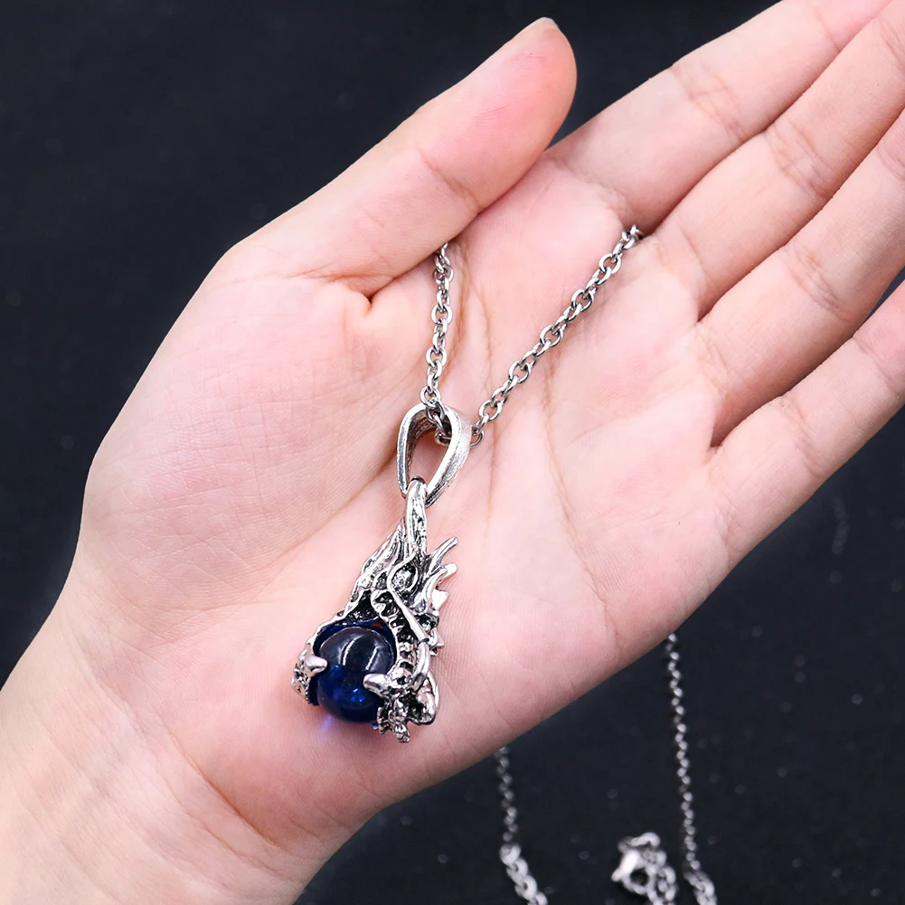 Украшения в стиле панк Китай голова дракона синие кристаллы бусины ожерелье