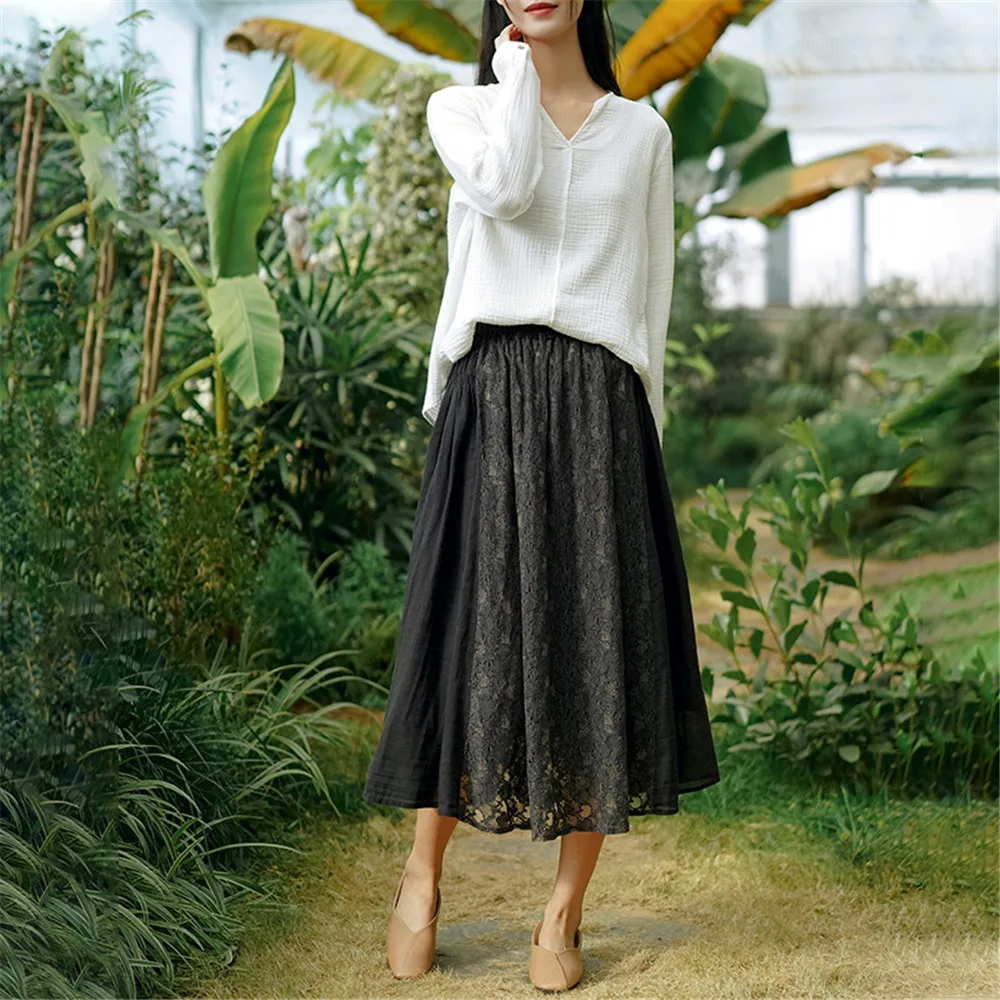 

Casual Skirt 2021 Net Yarn Hollow Out Skirts Women High Waist a-Line Skirts Women Skirts Vintage Spring New Femme High Quality