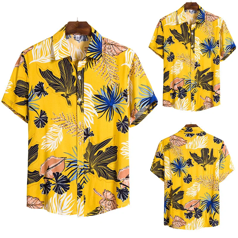 

Популярная мужская повседневная гавайская рубашка для подростков с короткими рукавами и лацканами, мужская рубашка