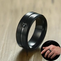8mm black wedding band plated stainless steel and square bezel cz grooved inlay men ring comfort fit beveled edge male jewelry