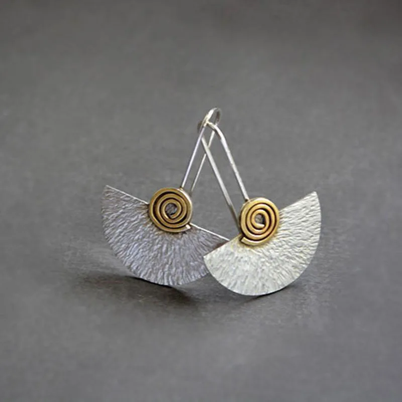 Винтажные этнические висячие серьги в форме веера золотого дерева металлические