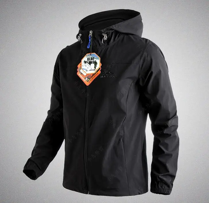 Черный Elastic windbreaker Men spring autumn outdoor Sunscreen hiking riding jackets men windproof Waterproof RAIN coat Hooded jacket - Цвет: Черный