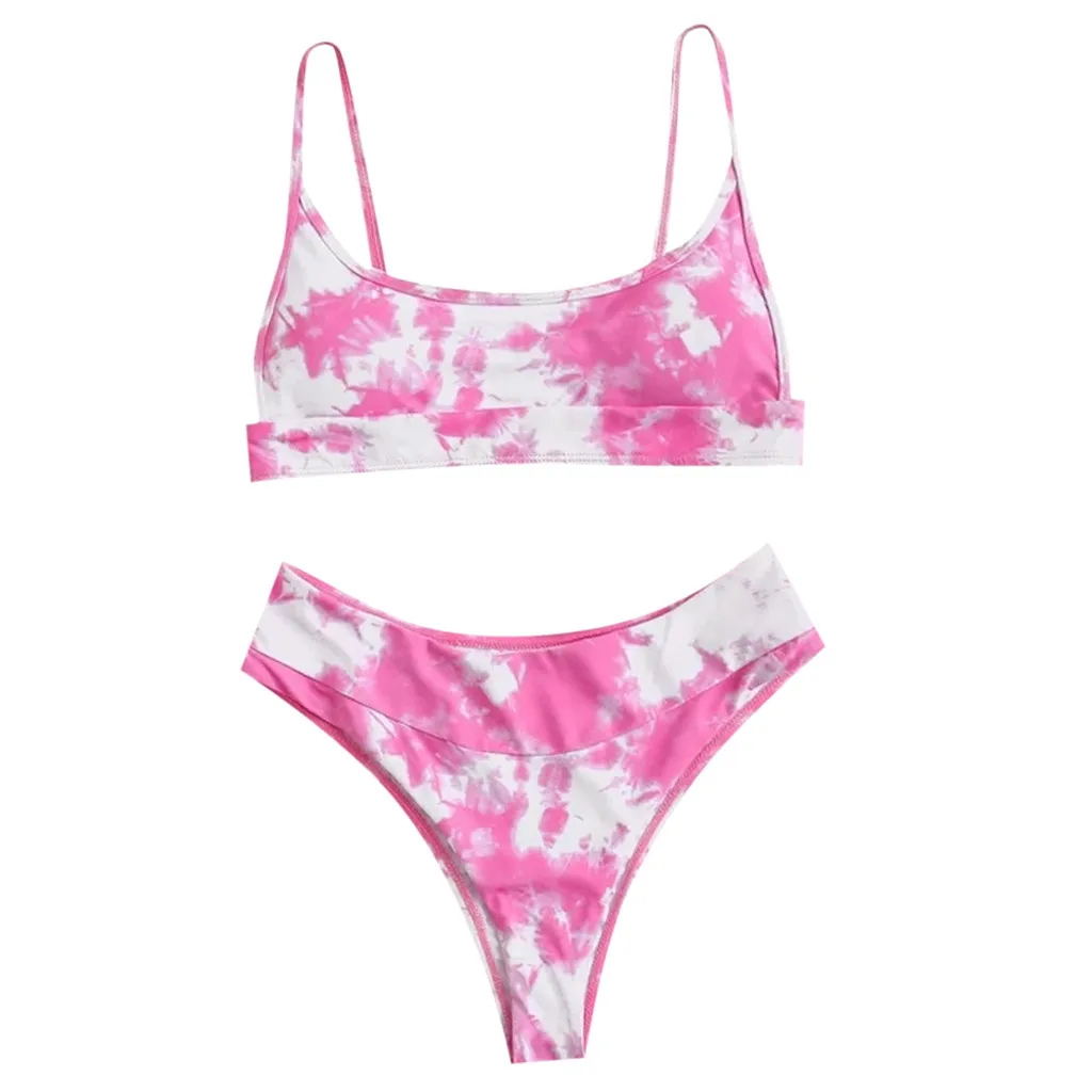 Летний женский купальник Привлекательный Топ с принтом завязкой и трусиками