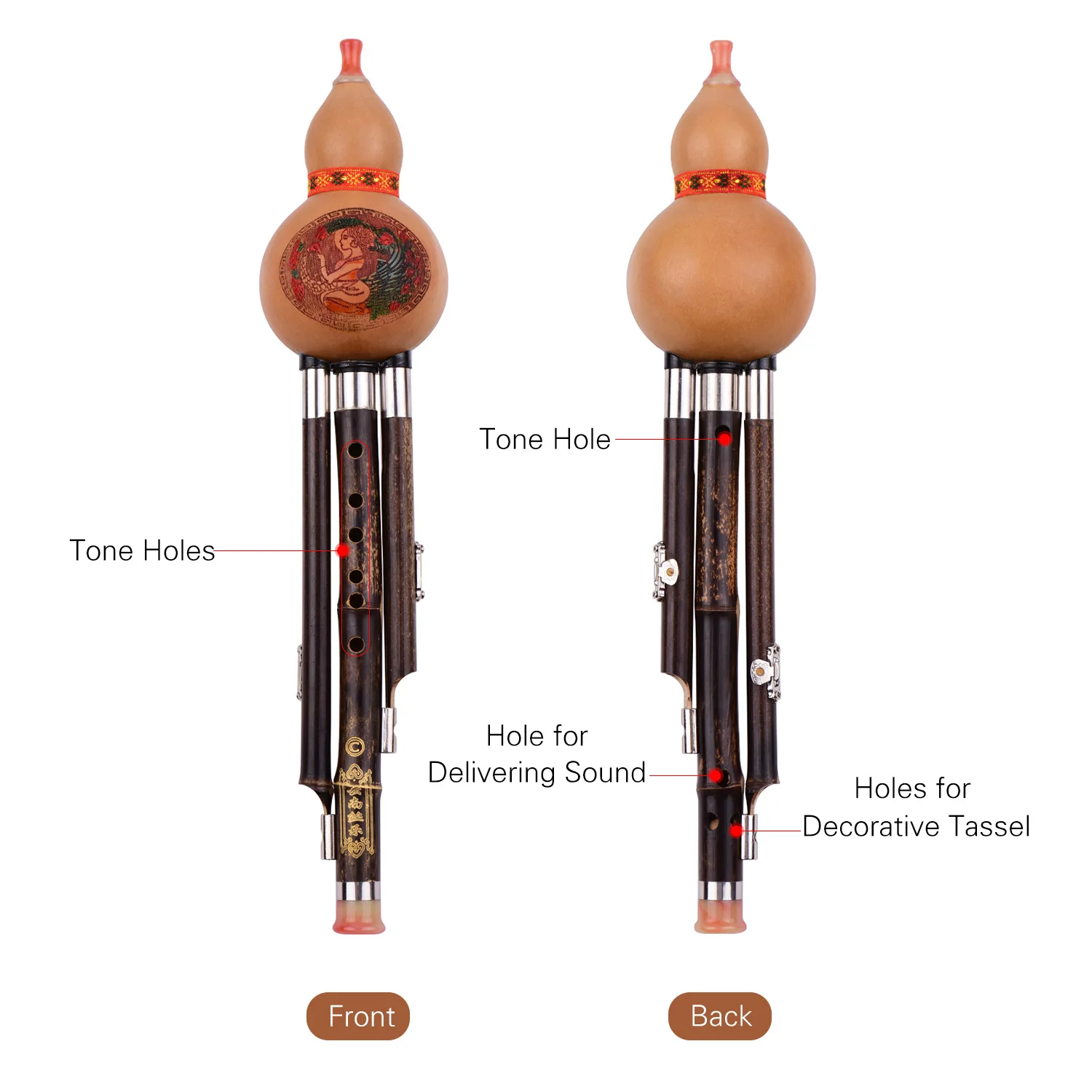 3 тона C-Key Hulusi Тыква Cucurbit Flute черные бамбуковые трубки для начинающих Китайский