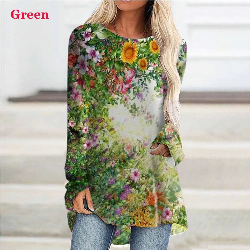 Женская футболка с длинным рукавом Повседневная Свободная принтом | одежда