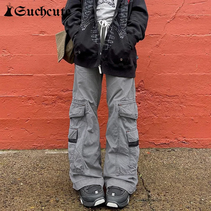 

Однотонные Женские джинсы-карго в стиле Харадзюку, Сказочная уличная одежда, повседневные джинсовые брюки, корейские модные мешковатые брю...