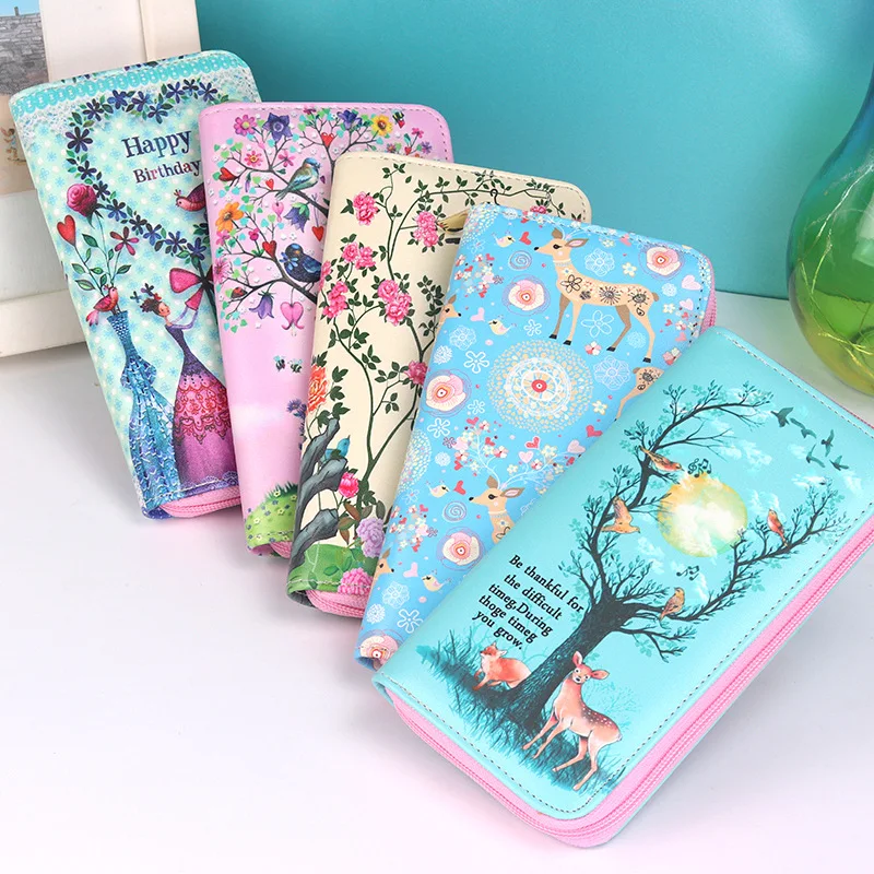 Длинные кошельки с мультяшными животными и цветами для женщин кошелек из