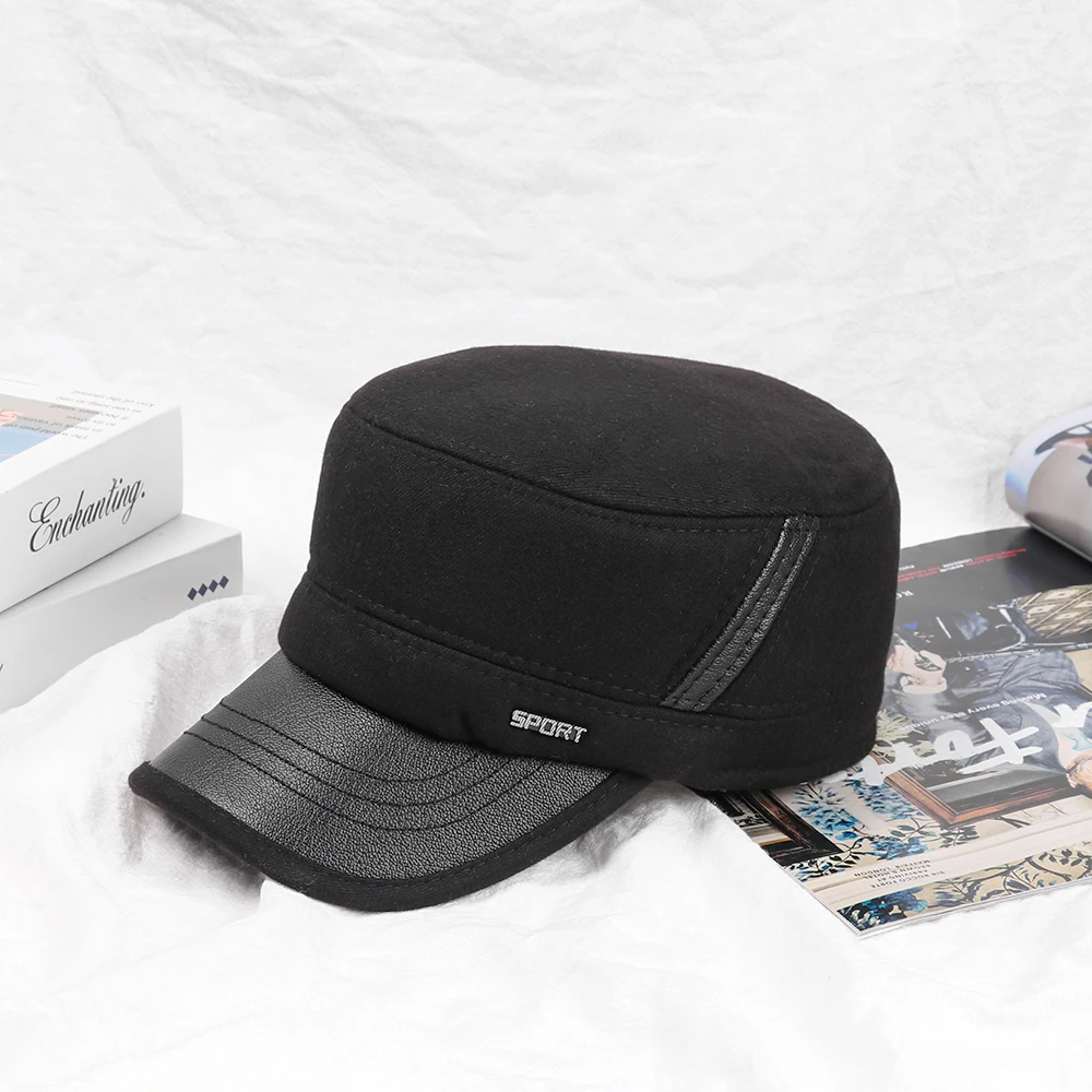 Шерстяные плотные мужские плоские шапки военная шапка с ушанками Мужская