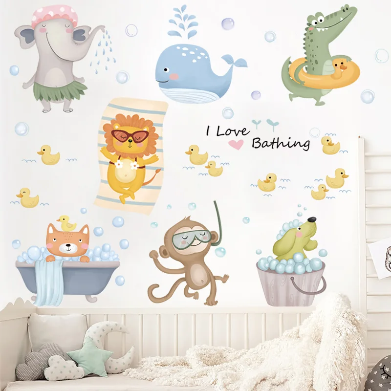 

Cartoon Animals Party Bathroom Wall Stickers Kids rooms Tile Wall Decor Waterproof Wall Decals Art Murals Poster Home Decoration