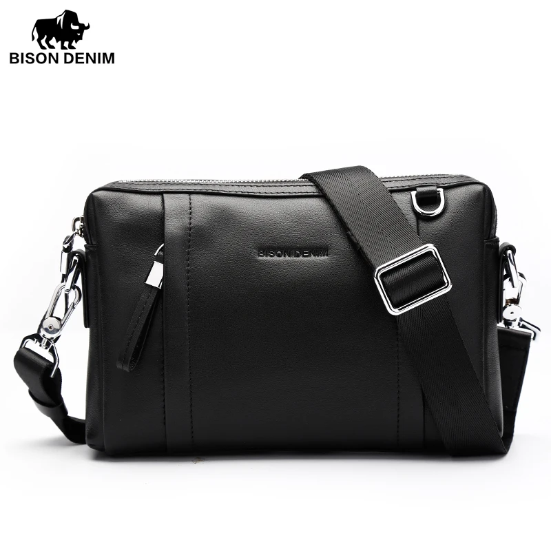 BISON DENIM модная брендовая мужская сумка из натуральной кожи, мужской клатч, деловые повседневные мужские сумки через плечо