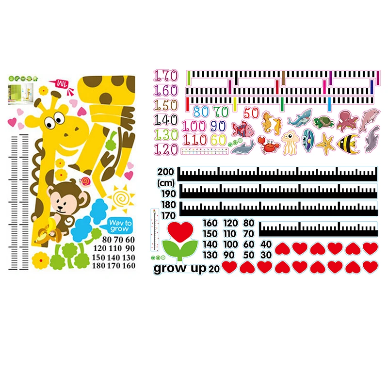 Мультяшные рождественские настенные наклейки с измерением высоты для детской