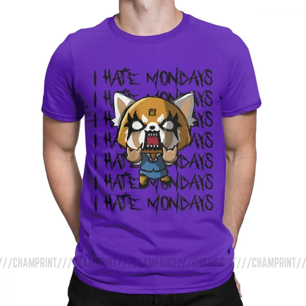 Мужские футболки Aggretsuko aggression Retsuko I Hate Monday, хлопковая одежда, Забавные футболки с коротким рукавом и круглым вырезом, футболки с принтом - Цвет: Фиолетовый