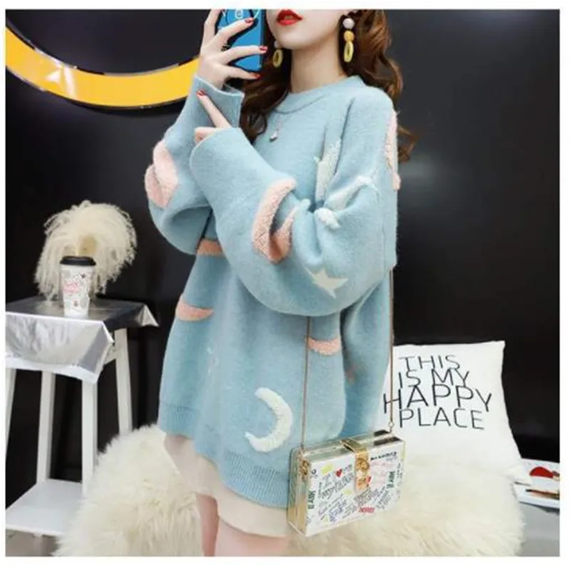 2020 милые женские вязаные топы джемпер женский свитер Пуловеры на осень и весну с