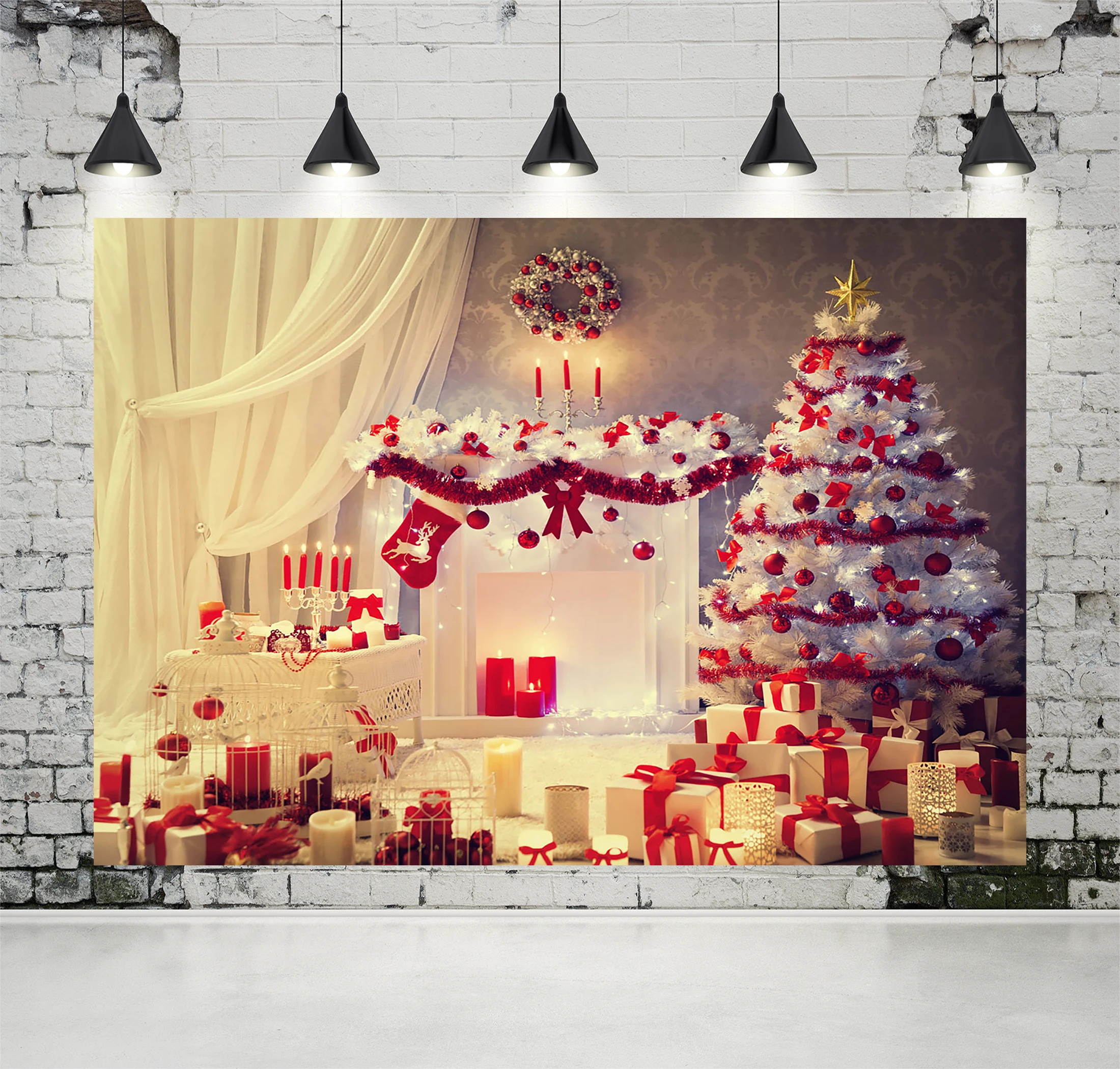 

Винилбдс фон для фотосъемки с новым годом на заказ фон с белыми оконными занавесками в подарок моющийся фон