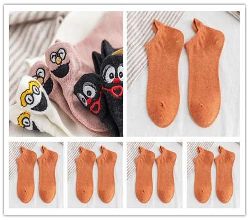 10 Женские носки, 5 пар, женские хлопковые носки с вышивкой Kawaii, короткие носки, женские носки-башмачки, женские повседневные носки - Цвет: 10