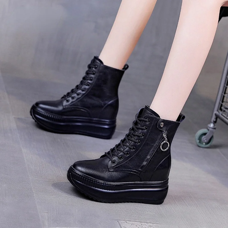 

Женские ботинки на платформе, осень 2021, ботильоны из натуральной кожи на скрытом каблуке для женщин, Осенняя обувь, женские ботильоны