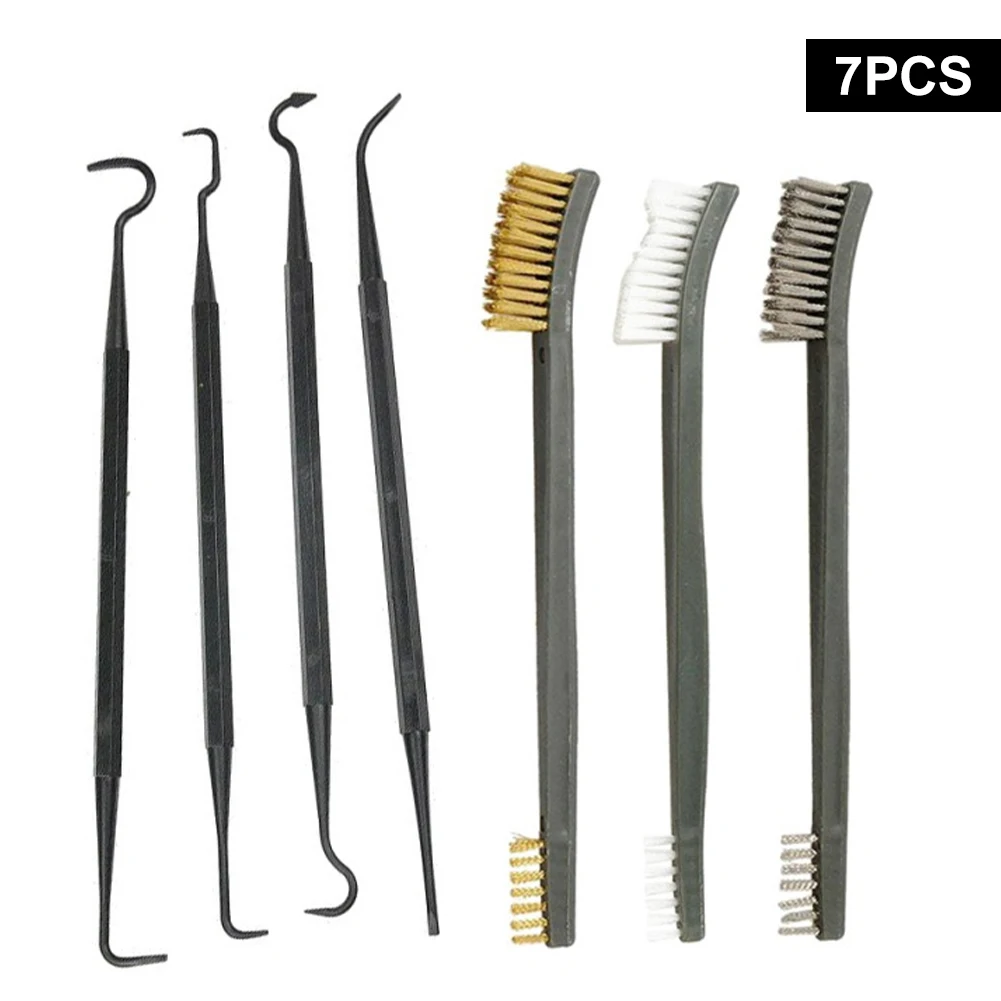 

Pick and Brush Set Double-headed 3 Wire Brushes and 4 Nylon Picks Multipurpose Car Detailing Rifle Gun Cleaning Tool Accessories