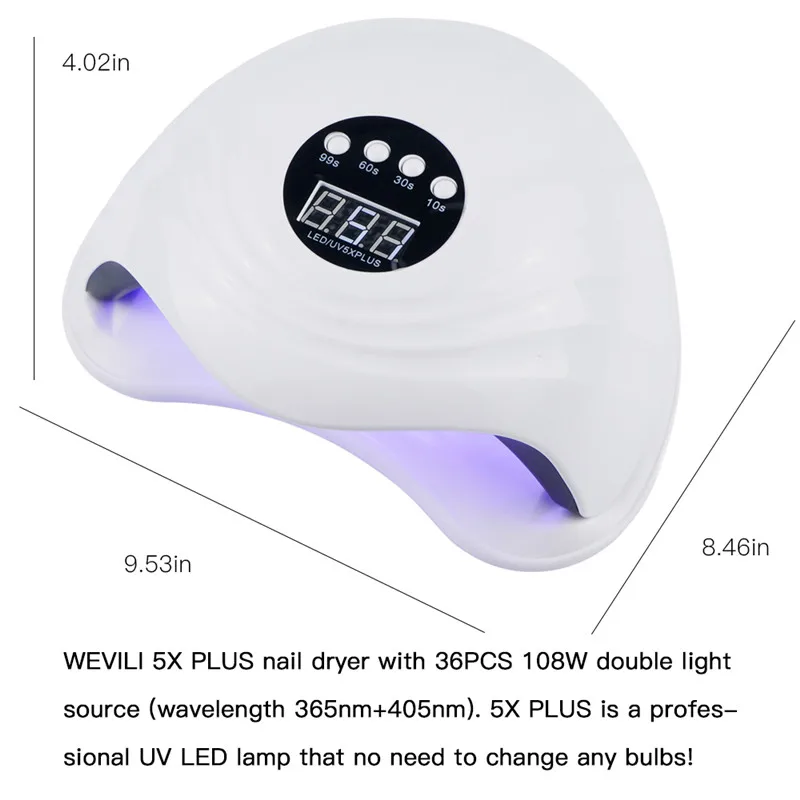 

108W Nail Lamp SUN5XPlus Phototherapy Machine Nail Polish Glue Baking Lamp Intelligent Induction Painless Mode Quick-Drying